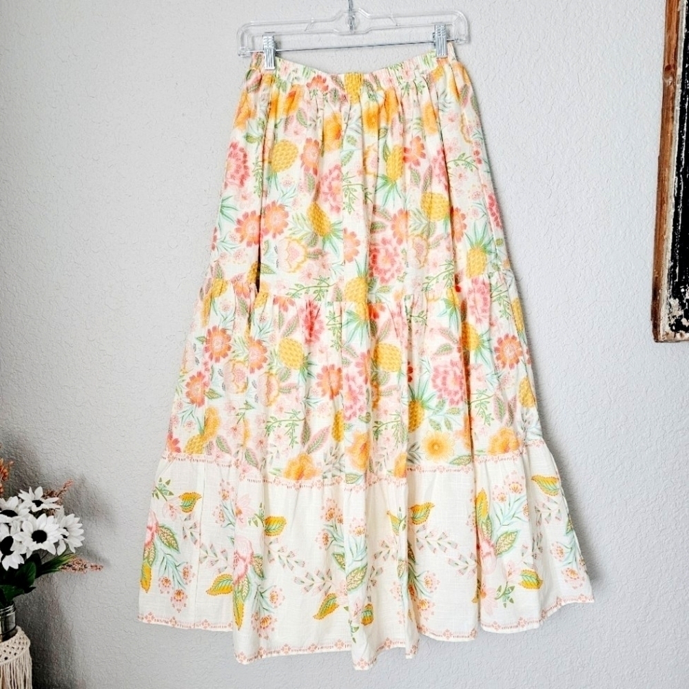 Rachel Zoe 100% Cotton Fully Lined Pull On Floral Maxi Skirt 4 Colorful Rare New - Picture 13 of 16